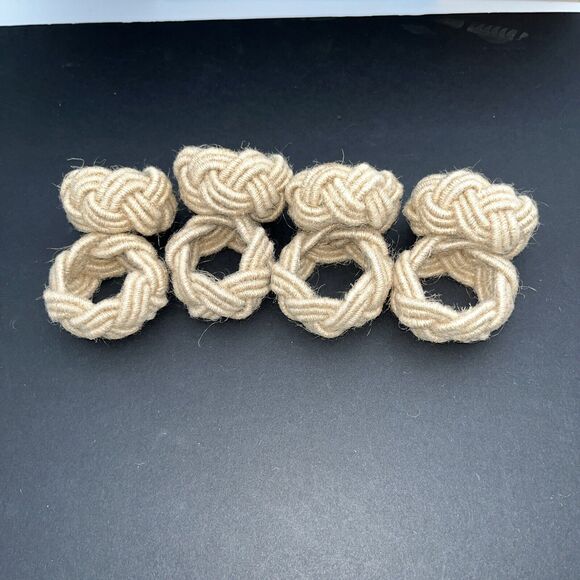 Nautical Rope Napkin Rings Set of 8 Jute Rustic Lake Beach House Napkin Rings - Picture 4 of 6